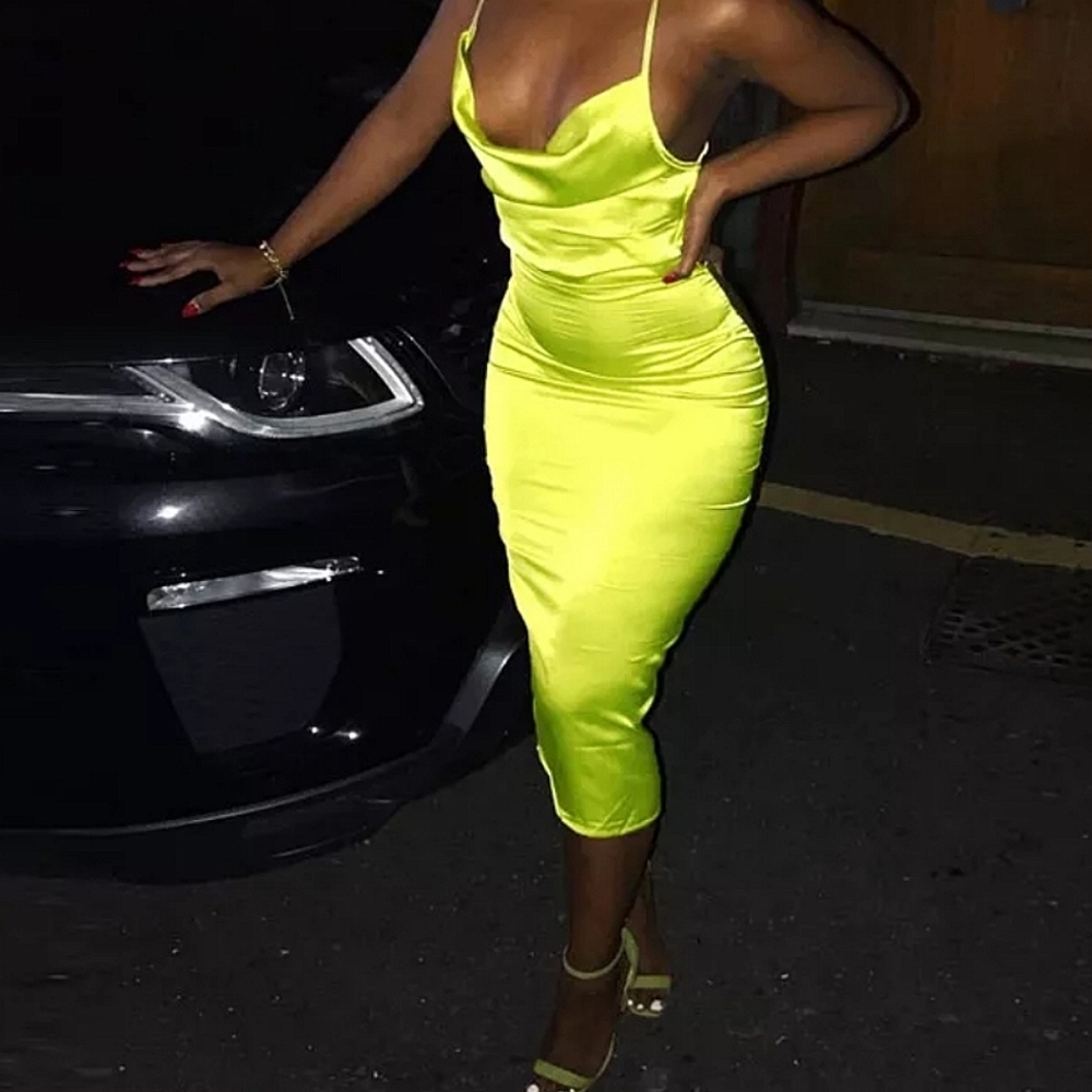 Neon open back fitted dress
